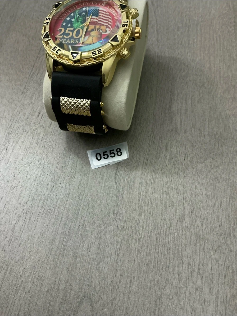 250 Years Commemorative Gold-Tone Watch with Black Strap
